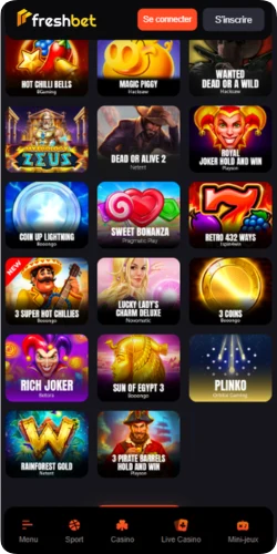 Lobby casino Freshbet avec bonus crypto